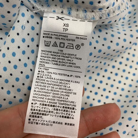 Banana Republic Shirt Women XS Navy Dot Drapey Classic Fit Long Sleeve Button Up - Picture 9 of 14